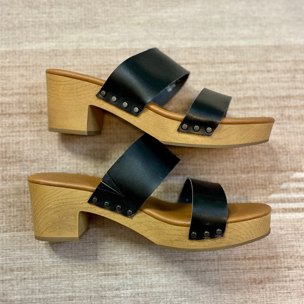 Universal Thread Black Leather Platform Sandals | Size 11 | Retro | Clog | GUC - Picture 9 of 15